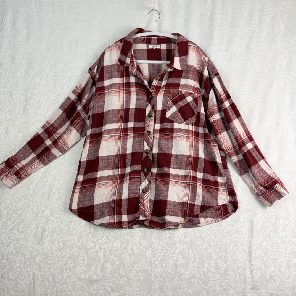 Maurices Womens XXL Red Plaid Flannel Shirt Button Up Boho Gorpcore Oversized